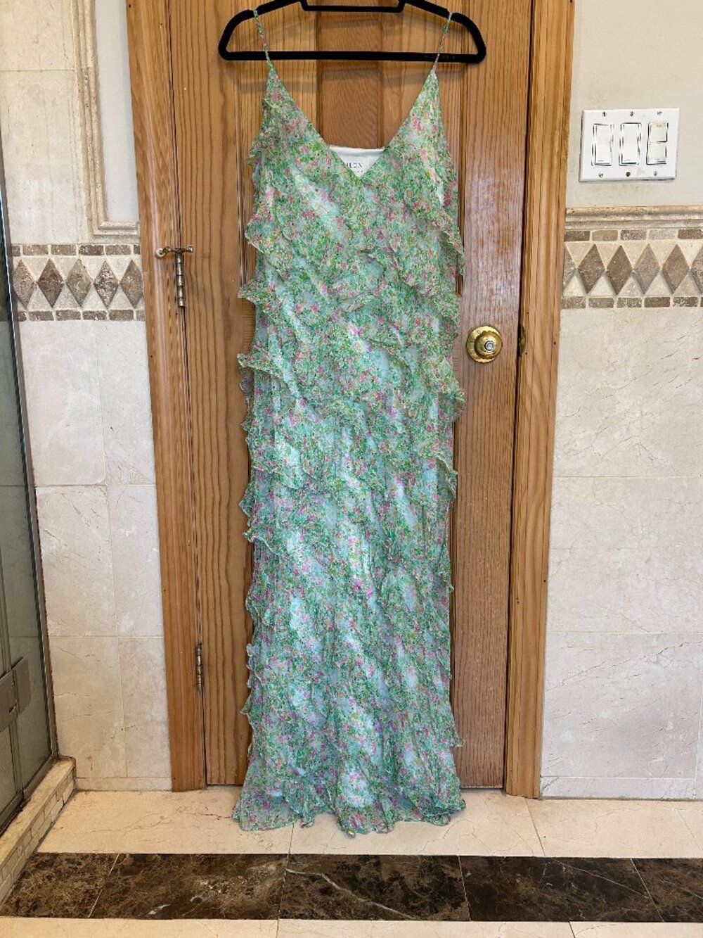 Anthropologie BHLDN Jia Bias-Cut Ruffled V-Neck Gown